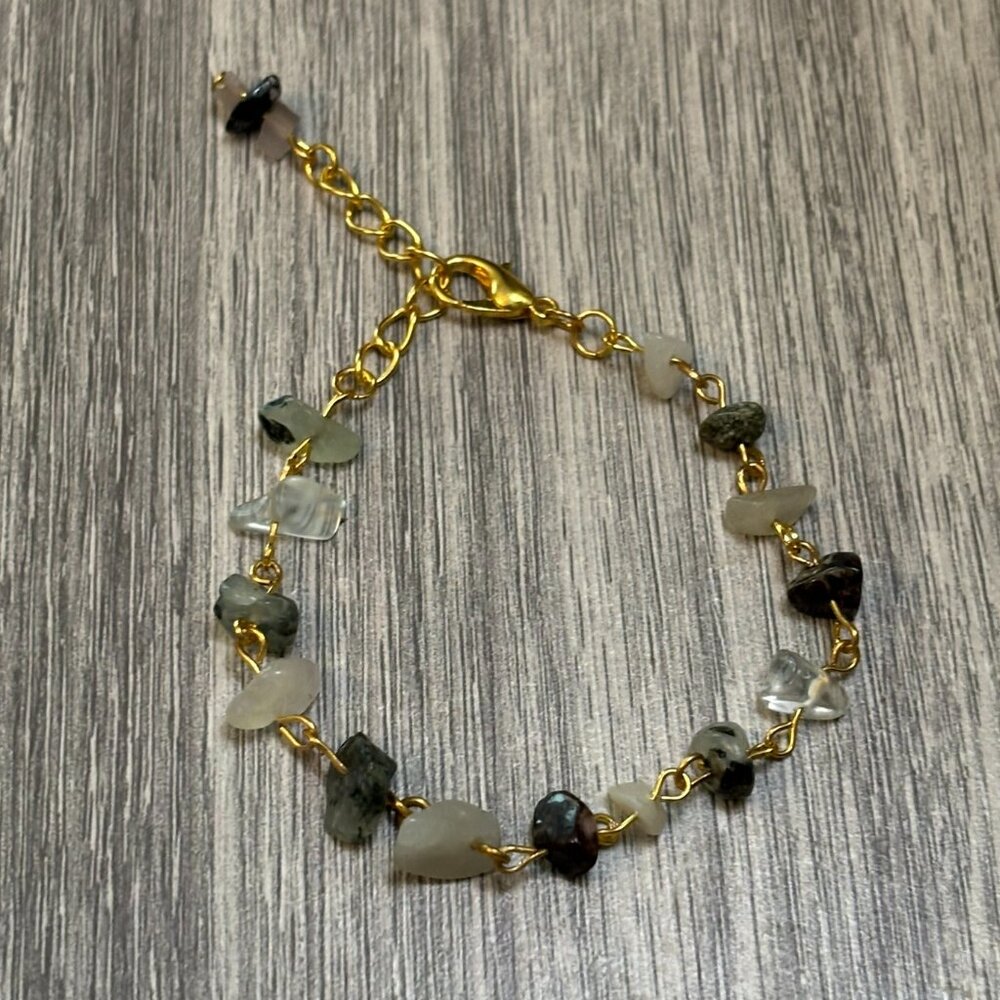 Gold-Tone Bracelet with Natural Gemstone Chips